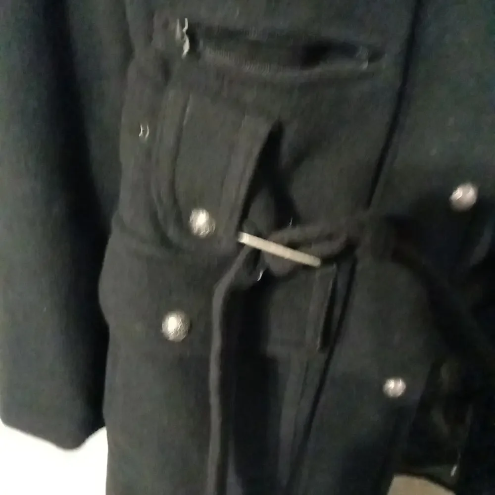 Women's Vintage 90s Wool Blend Trench Coat XL Black Lined Button Up Zip Up Belt - Picture 3 of 10